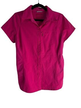 Columbia Pink Short Sleeve Button-Up Hiking Shirt 17” PTP